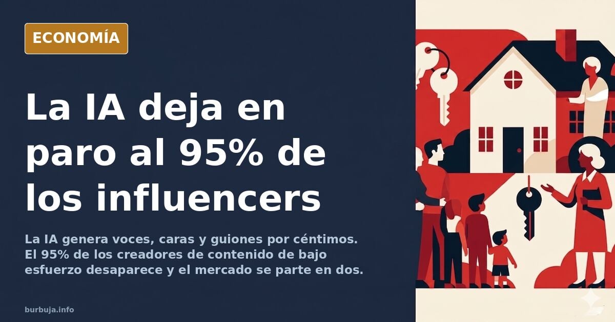 Ilustración editorial de un influencer frente a un avatar digital generado por inteligencia artificial en tonos azul marino y