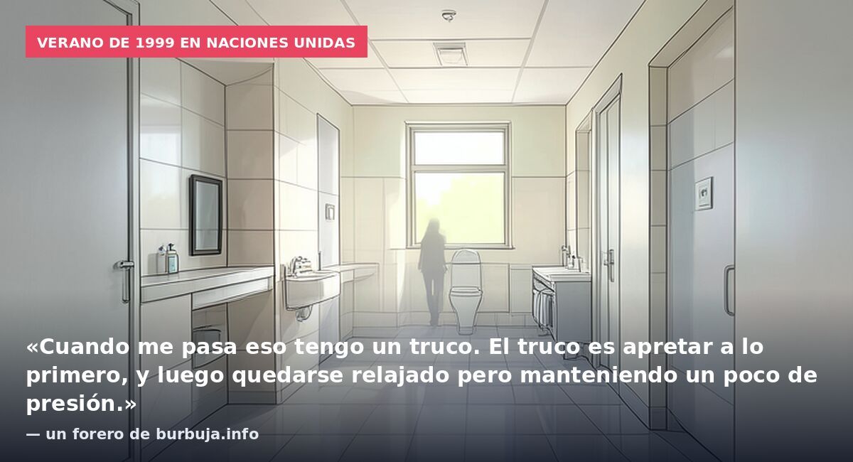 Verano de 1999 en Naciones Unidas: «Cuando me pasa eso tengo un truco. El truco es apretar a lo primero, y luego quedarse relajado pero manteniendo un poco de presión.» — un forero de burbuja.info