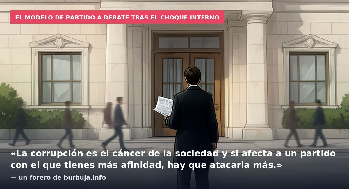 El modelo de partido a debate tras el choque interno: «La corrupción es el cáncer de la sociedad y si afecta a un partido con el que tienes más afinidad, hay que atacarla más.» — un forero de burbuja.info