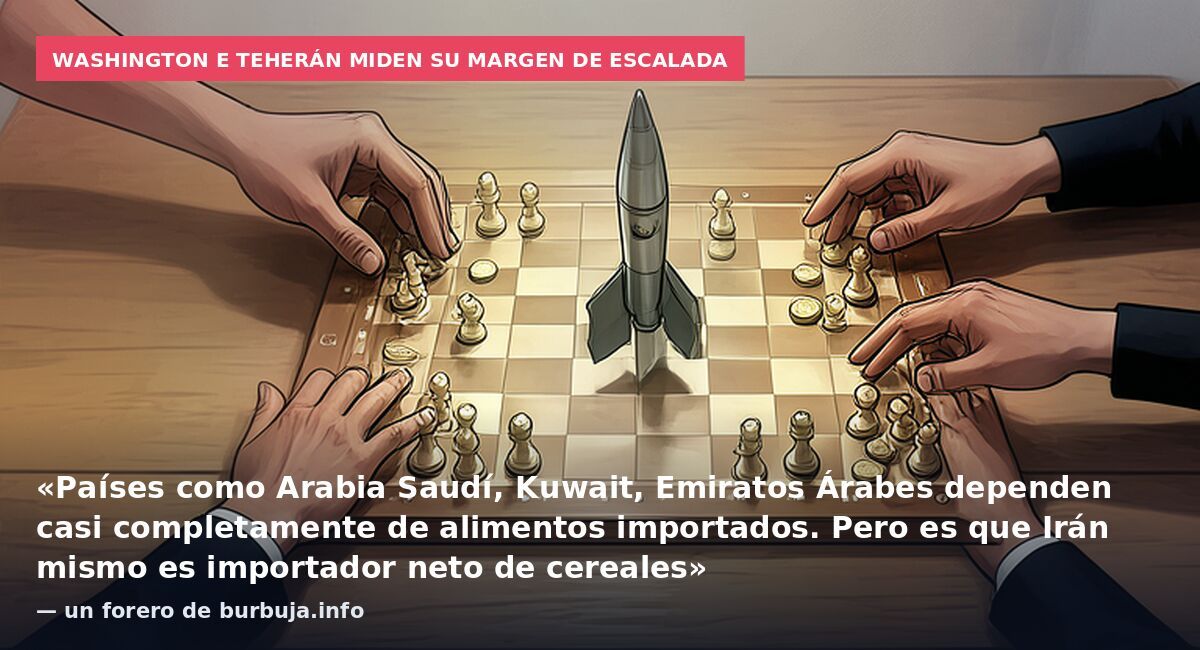 Washington e Teherán miden su margen de escalada: «Países como Arabia Saudí, Kuwait, Emiratos Árabes dependen casi completamente de alimentos importados. Pero es que Irán mismo es importador neto de cereales» — un forero de burbuja.info
