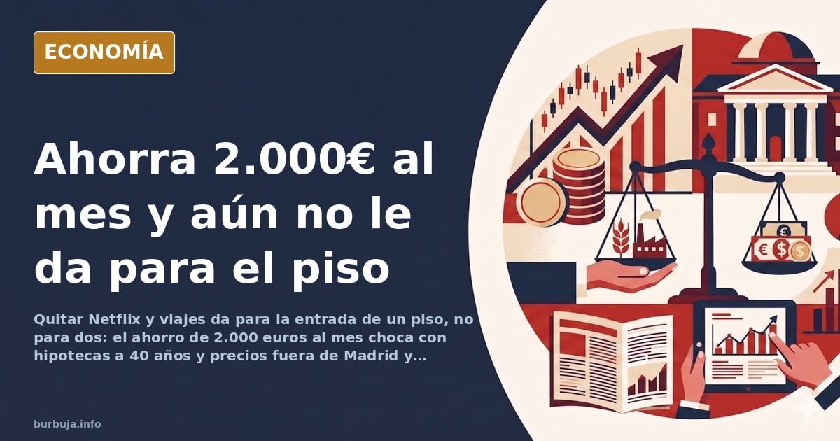 Ilustración editorial de una hucha de la que sale una llave de vivienda junto a una hipoteca a 40 años