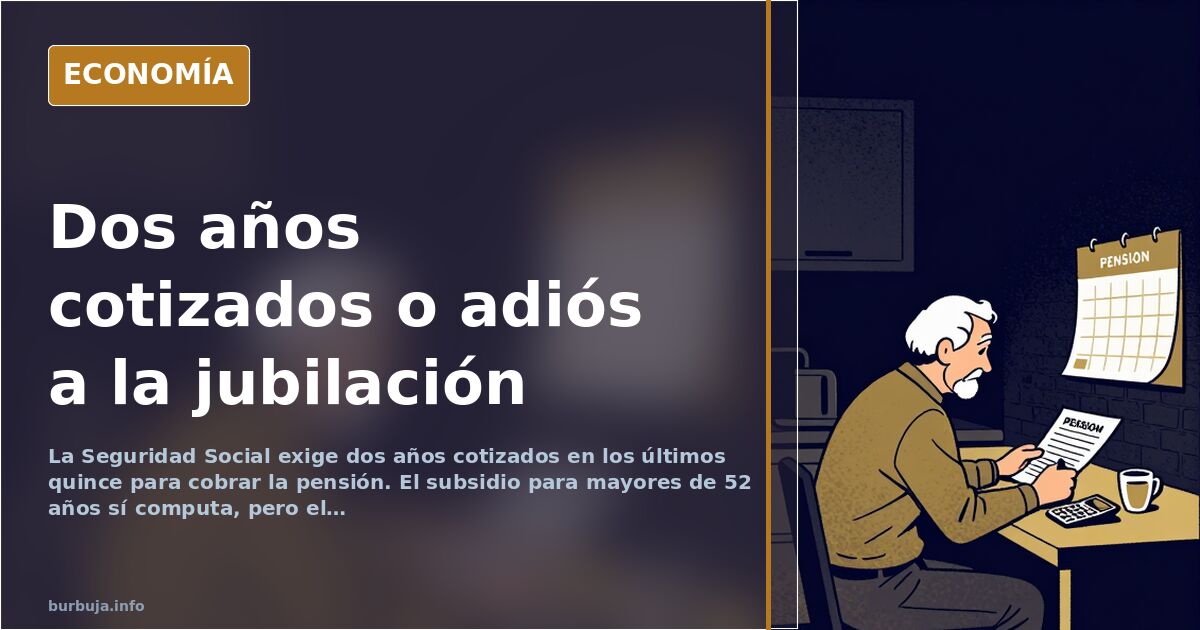 Ilustración editorial sobre el requisito de cotización para la jubilación y la ventana de quince años