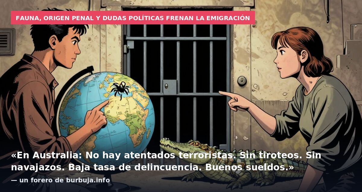 Fauna, origen penal y dudas políticas frenan la emigración: «En Australia: No hay atentados terroristas. Sin tiroteos. Sin navajazos. Baja tasa de delincuencia. Buenos sueldos.» — un forero de burbuja.info