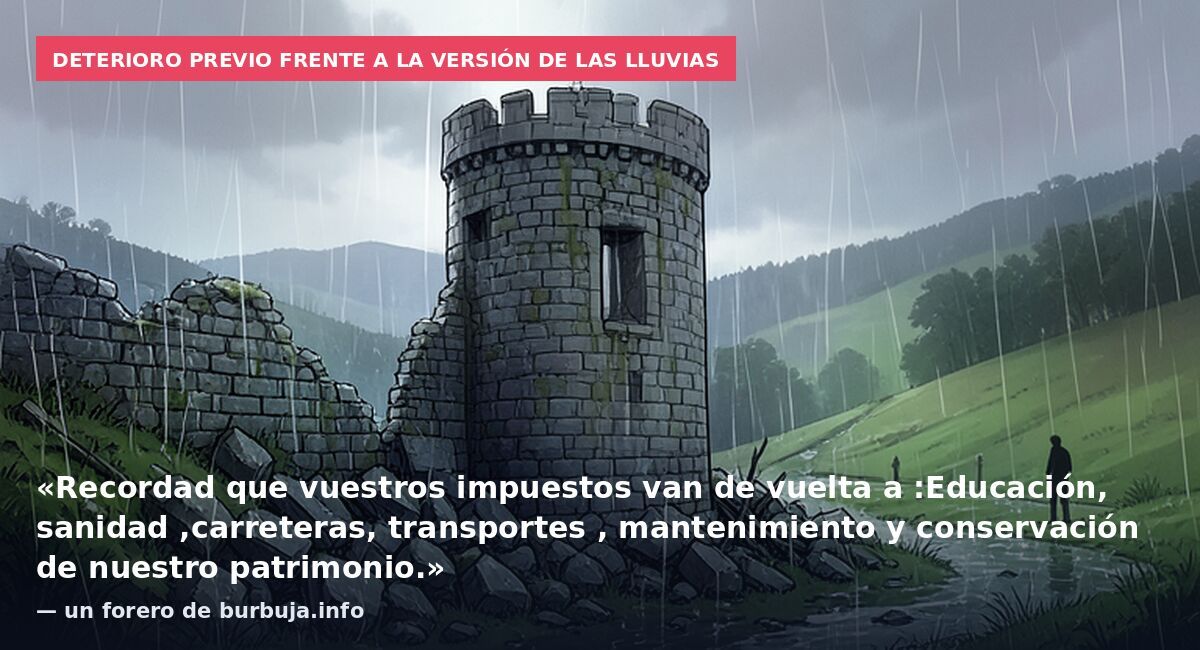 Deterioro previo frente a la versión de las lluvias: «Recordad que vuestros impuestos van de vuelta a :Educación, sanidad ,carreteras, transportes , mantenimiento y conservación de nuestro patrimonio.» — un forero de burbuja.info