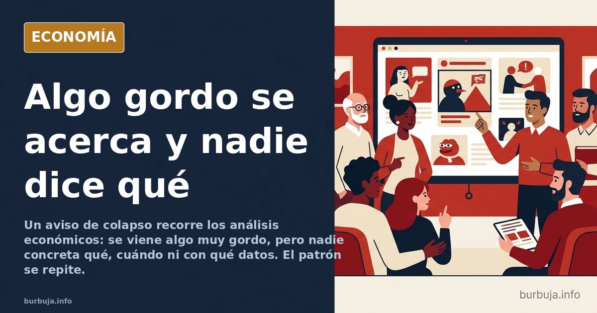 Ilustración editorial en azul marino y dorado de una multitud observando un cielo que se oscurece sobre una ciudad