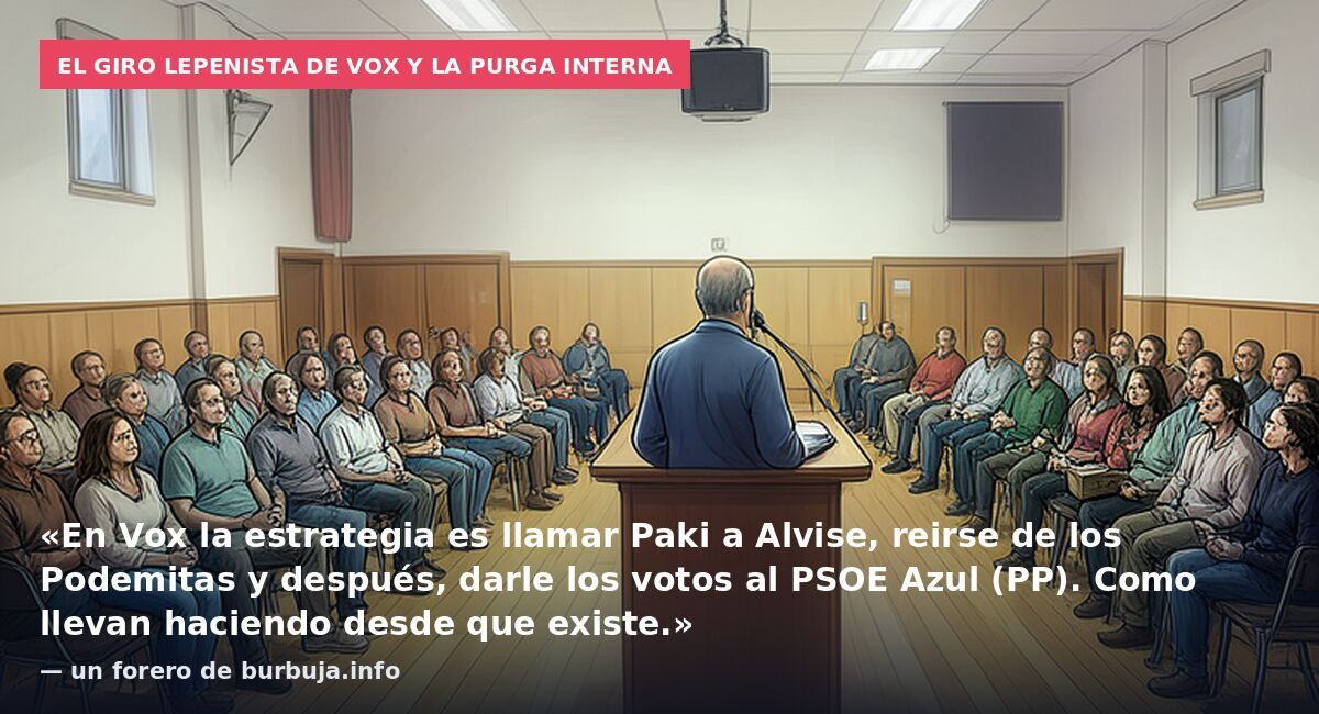 El giro lepenista de VOX y la purga interna: «En Vox la estrategia es llamar Paki a Alvise, reirse de los Podemitas y después, darle los votos al PSOE Azul (PP). Como llevan haciendo desde que existe.» — un forero de burbuja.info