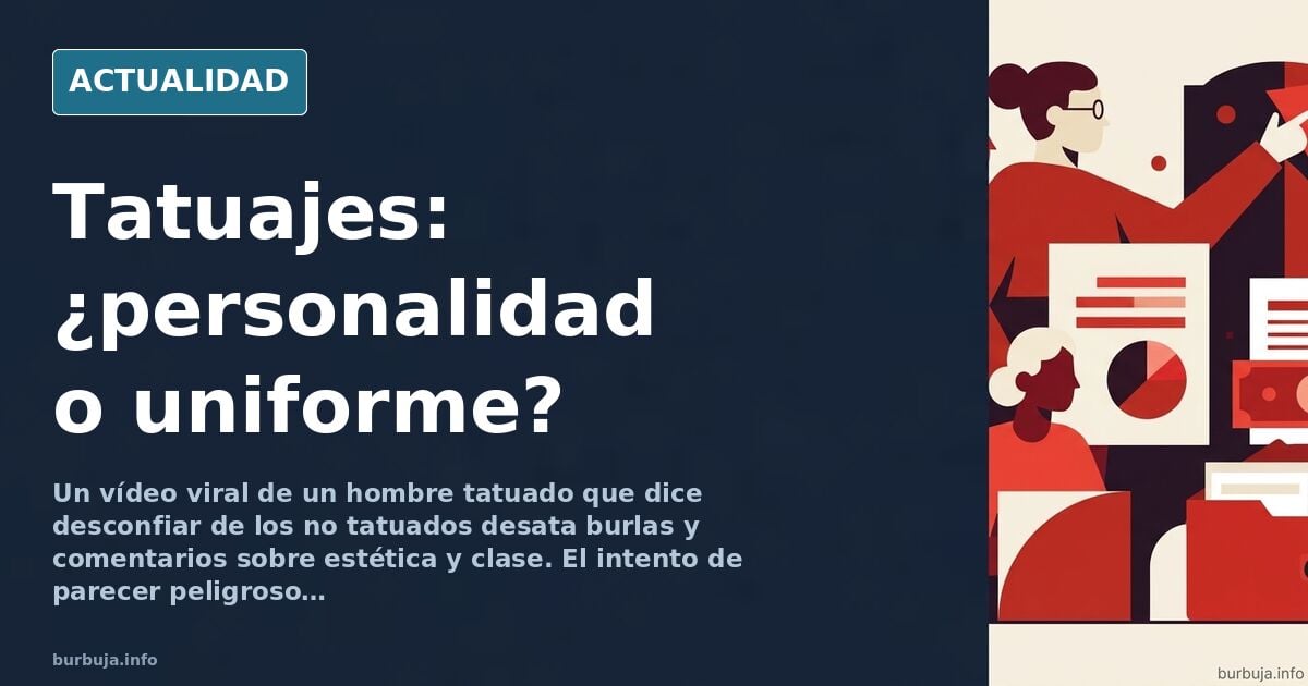Hombre con tatuajes visibles en brazos y torso, gesto serio, en una calle urbana, ilustración editorial