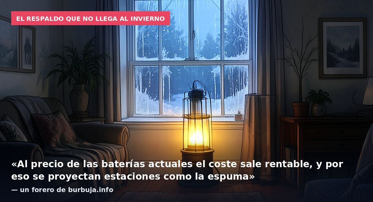 El respaldo que no llega al invierno: «Al precio de las baterías actuales el coste sale rentable, y por eso se proyectan estaciones como la espuma» — un forero de burbuja.info