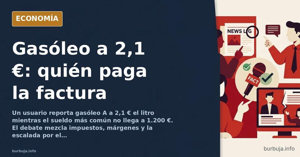 Surtidor de gasóleo A marcando 2,1 euros el litro en una estación de servicio española