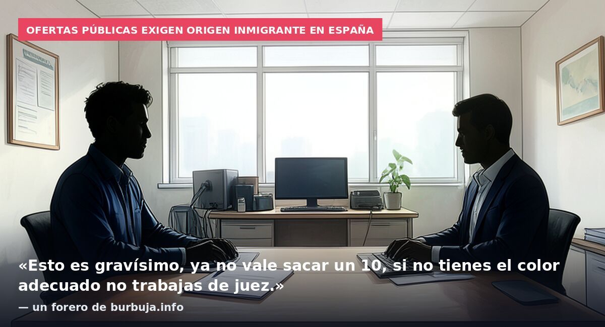 Ofertas públicas exigen origen inmigrante en España: «Esto es gravísimo, ya no vale sacar un 10, si no tienes el color adecuado no trabajas de juez.» — un forero de burbuja.info