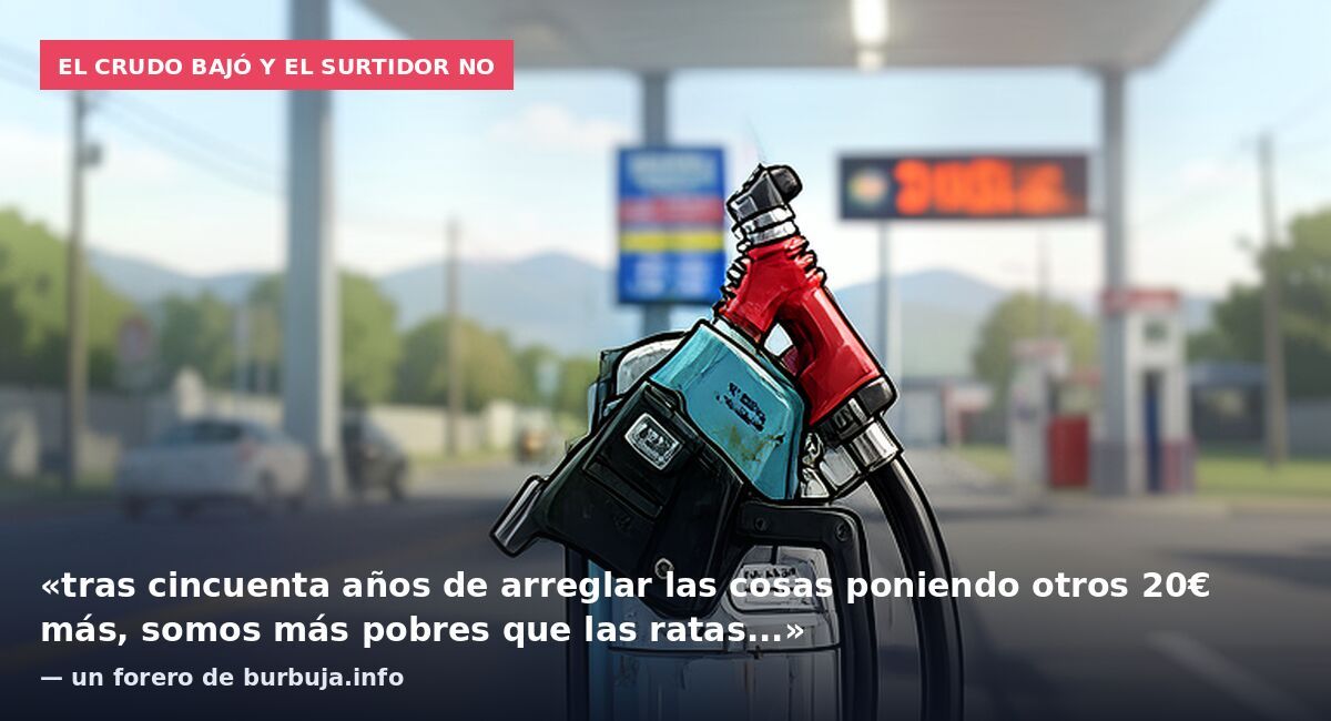 El crudo bajó y el surtidor no: «tras cincuenta años de arreglar las cosas poniendo otros 20€ más, somos más pobres que las ratas...» — un forero de burbuja.info