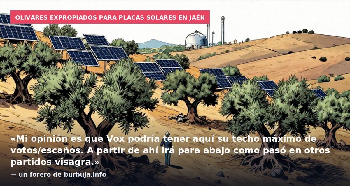 Olivares expropiados para placas solares en Jaén: «Mi opinión es que Vox podría tener aquí su techo máximo de votos/escaños. A partir de ahí irá para abajo como pasó en otros partidos visagra.» — un forero de burbuja.info