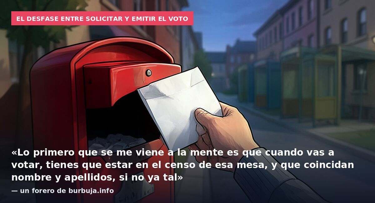 El desfase entre solicitar y emitir el voto: «Lo primero que se me viene a la mente es que cuando vas a votar, tienes que estar en el censo de esa mesa, y que coincidan nombre y apellidos, si no ya tal» — un forero de burbuja.info