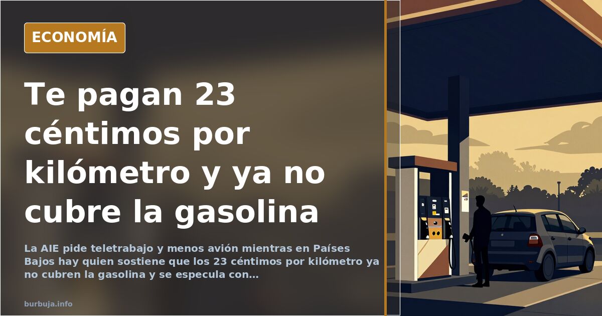 Surtidor de gasolina en una carretera neerlandesa al amanecer con coches esperando y un cartel de precio elevado