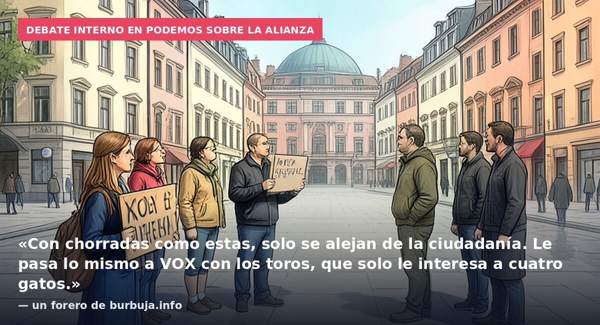 Debate interno en Podemos sobre la alianza: «Con chorradas como estas, solo se alejan de la ciudadanía. Le pasa lo mismo a VOX con los toros, que solo le interesa a cuatro gatos.» — un forero de burbuja.info