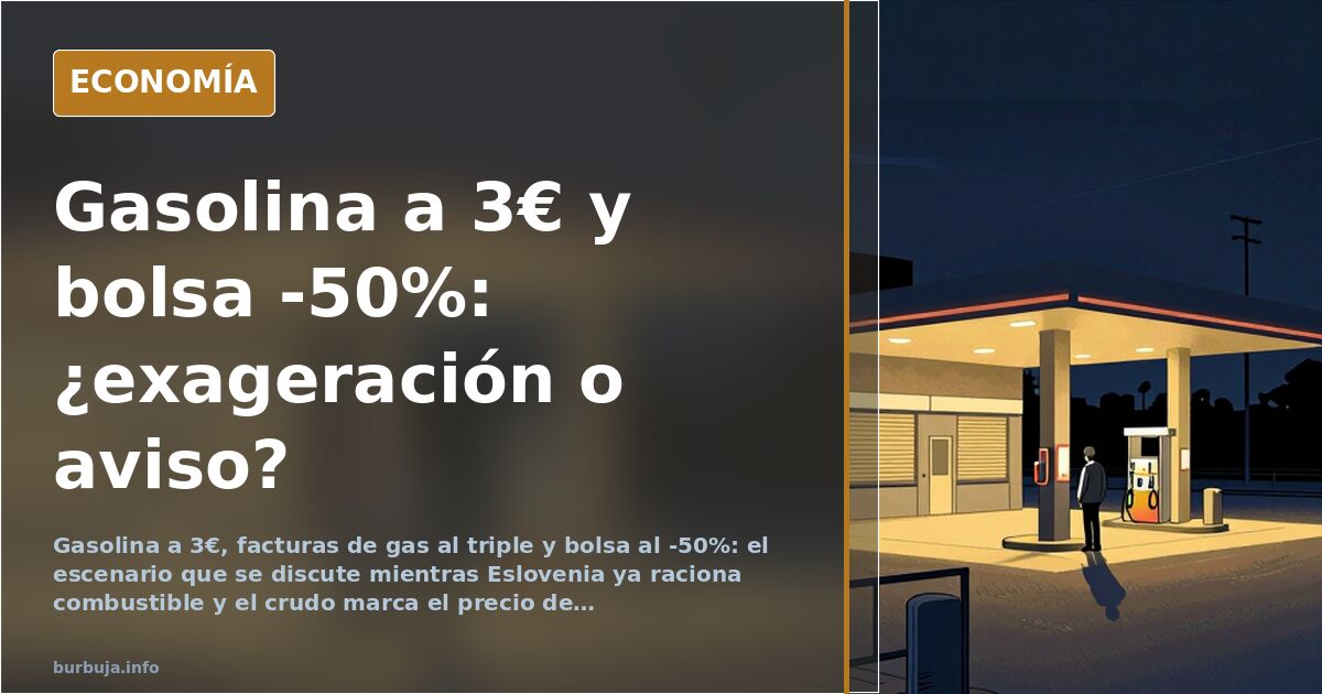 Surtidor de gasolina con precios altos y gráfico bursátil en descenso ilustrando la crisis energética y el precio del combust