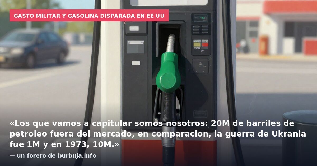 Gasto militar y gasolina disparada en EE UU: «Los que vamos a capitular somos nosotros: 20M de barriles de petroleo fuera del mercado, en comparacion, la guerra de Ukrania fue 1M y en 1973, 10M.» — un forero de burbuja.info