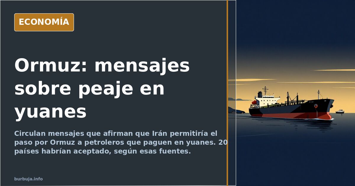 Ilustración editorial de un petrolero cruzando el estrecho de Ormuz con la costa iraní al fondo