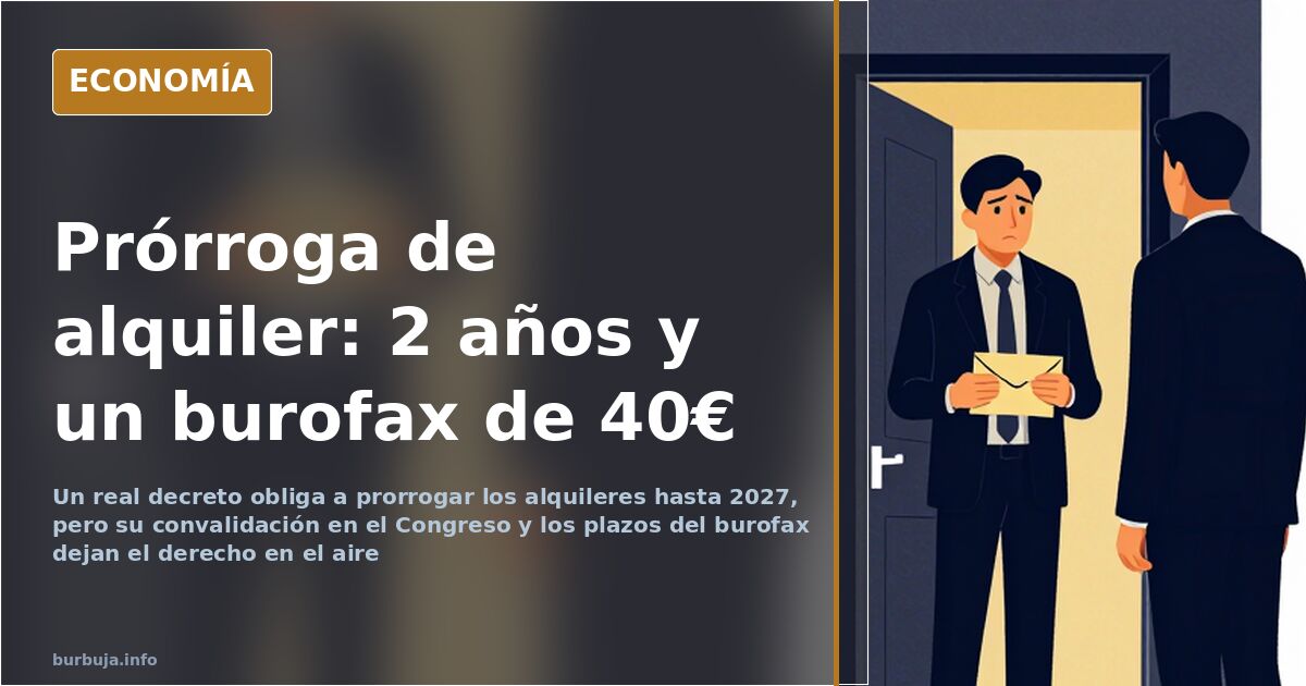 Ilustración editorial de un contrato de alquiler sellado junto a un sobre certificado y un calendario con la fecha de vencimi