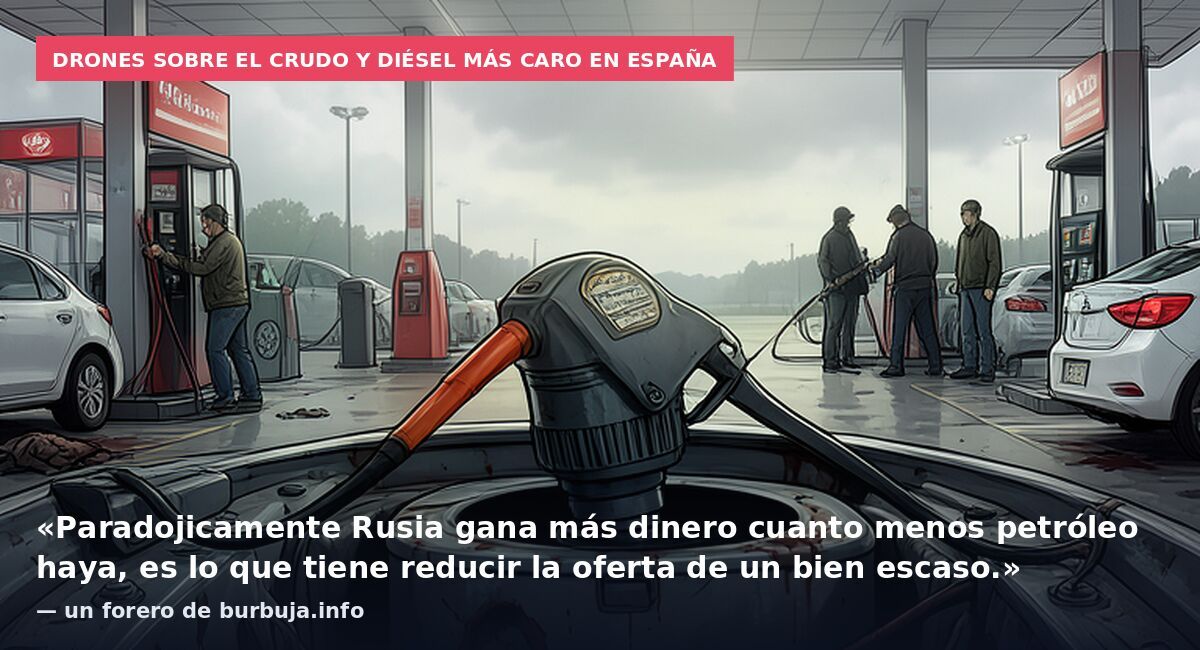 Drones sobre el crudo y diésel más caro en España: «Paradojicamente Rusia gana más dinero cuanto menos petróleo haya, es lo que tiene reducir la oferta de un bien escaso.» — un forero de burbuja.info