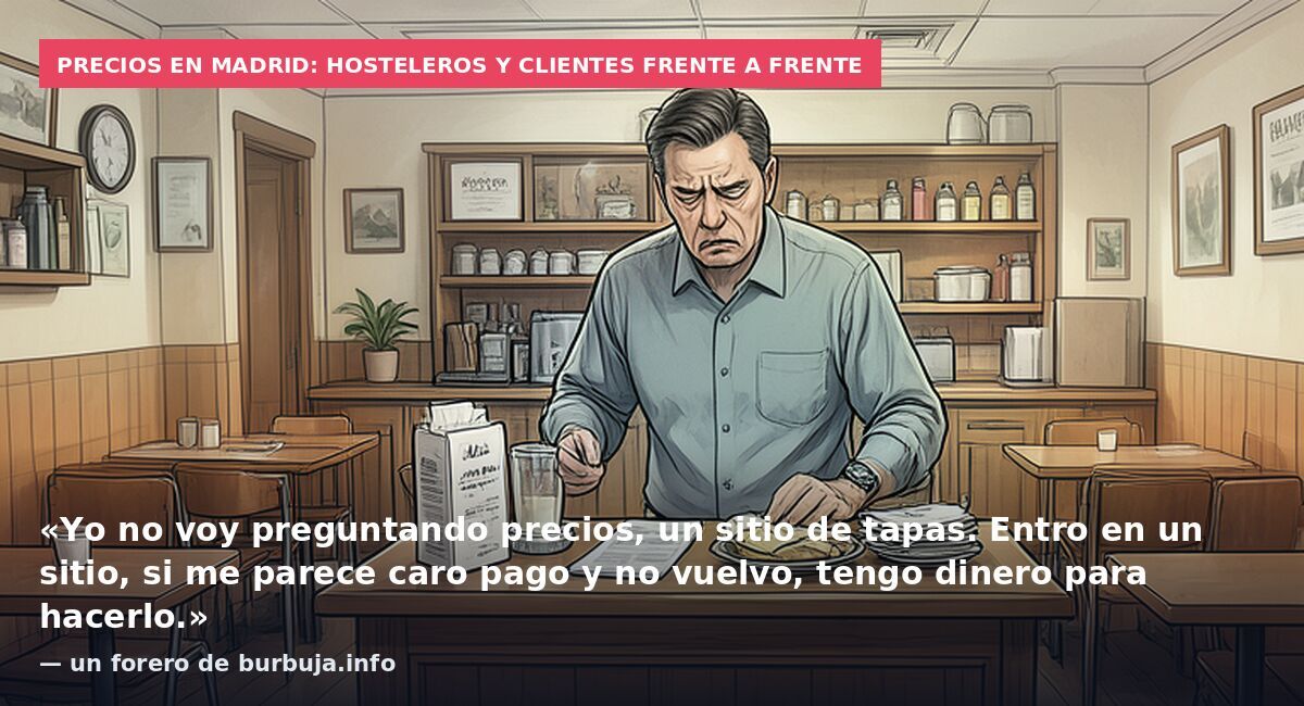 Precios en Madrid: hosteleros y clientes frente a frente: «Yo no voy preguntando precios, un sitio de tapas. Entro en un sitio, si me parece caro pago y no vuelvo, tengo dinero para hacerlo.» — un forero de burbuja.info