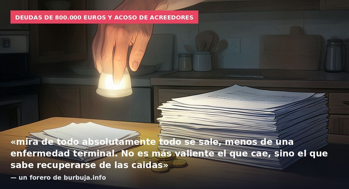 Deudas de 800.000 euros y acoso de acreedores: «mira de todo absolutamente todo se sale, menos de una enfermedad terminal. No es más valiente el que cae, sino el que sabe recuperarse de las caidas» — un forero de burbuja.info