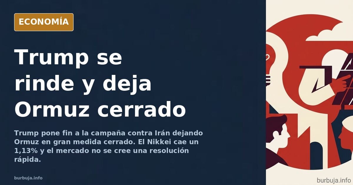 Ilustración editorial de un estrecho marítimo bloqueado por buques de guerra con rutas comerciales interrumpidas