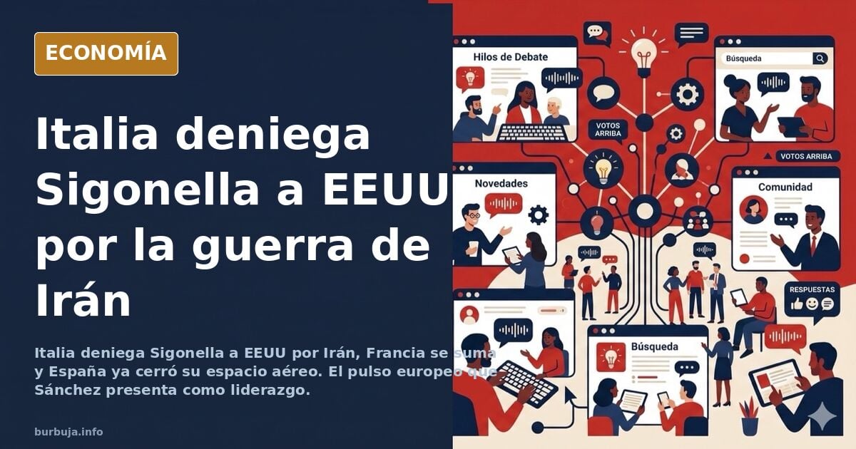 Ilustración editorial de aviones militares sobre una base mediterránea con banderas de Italia y Estados Unidos