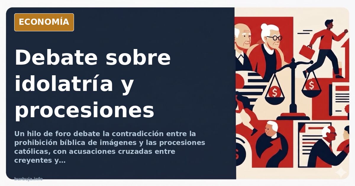 Ilustración editorial de una procesión católica con figuras de madera y fieles, en tonos azul marino y dorado