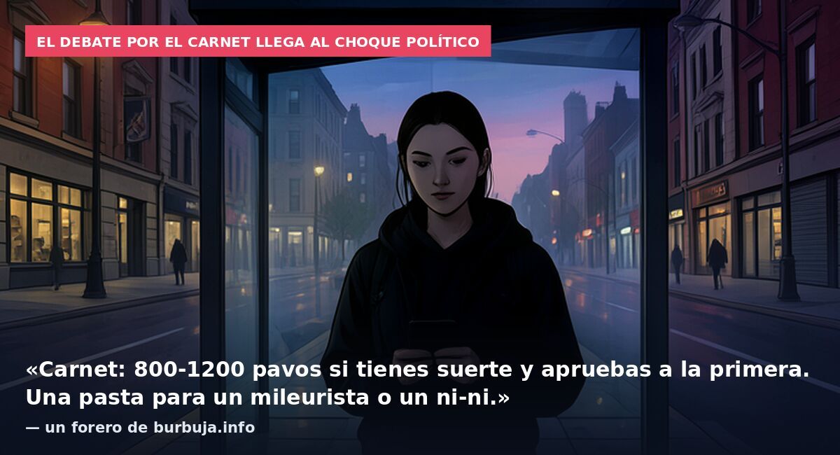 El debate por el carnet llega al choque político: «Carnet: 800-1200 pavos si tienes suerte y apruebas a la primera. Una pasta para un mileurista o un ni-ni.» — un forero de burbuja.info