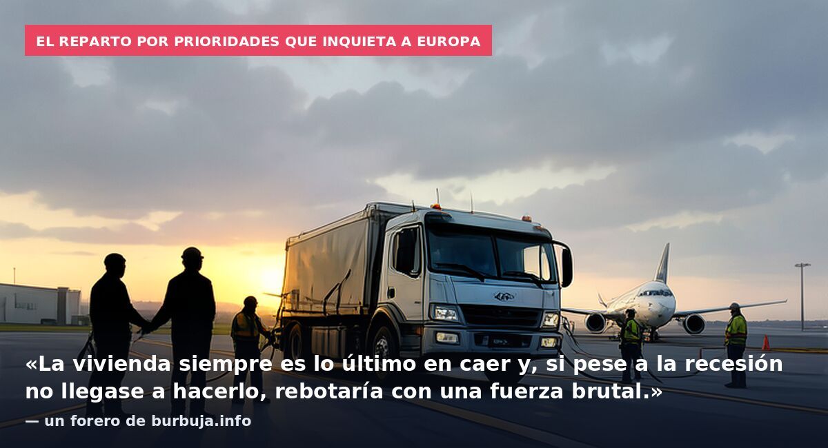 El reparto por prioridades que inquieta a Europa: «La vivienda siempre es lo último en caer y, si pese a la recesión no llegase a hacerlo, rebotaría con una fuerza brutal.» — un forero de burbuja.info