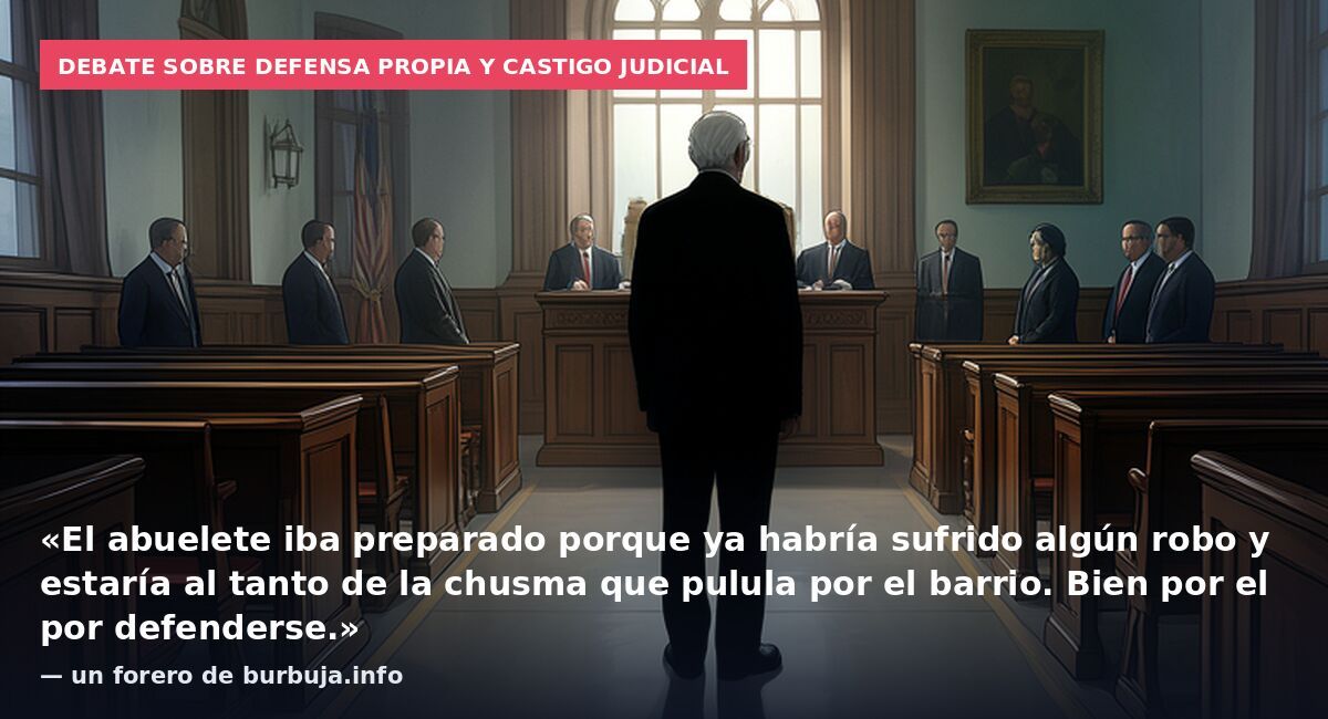 Debate sobre defensa propia y castigo judicial: «El abuelete iba preparado porque ya habría sufrido algún robo y estaría al tanto de la chusma que pulula por el barrio. Bien por el por defenderse.» — un forero de burbuja.info