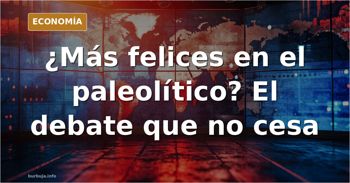 Ilustración editorial de un grupo de personas en una cueva paleolítica frente a una ciudad moderna, simbolizando el contraste