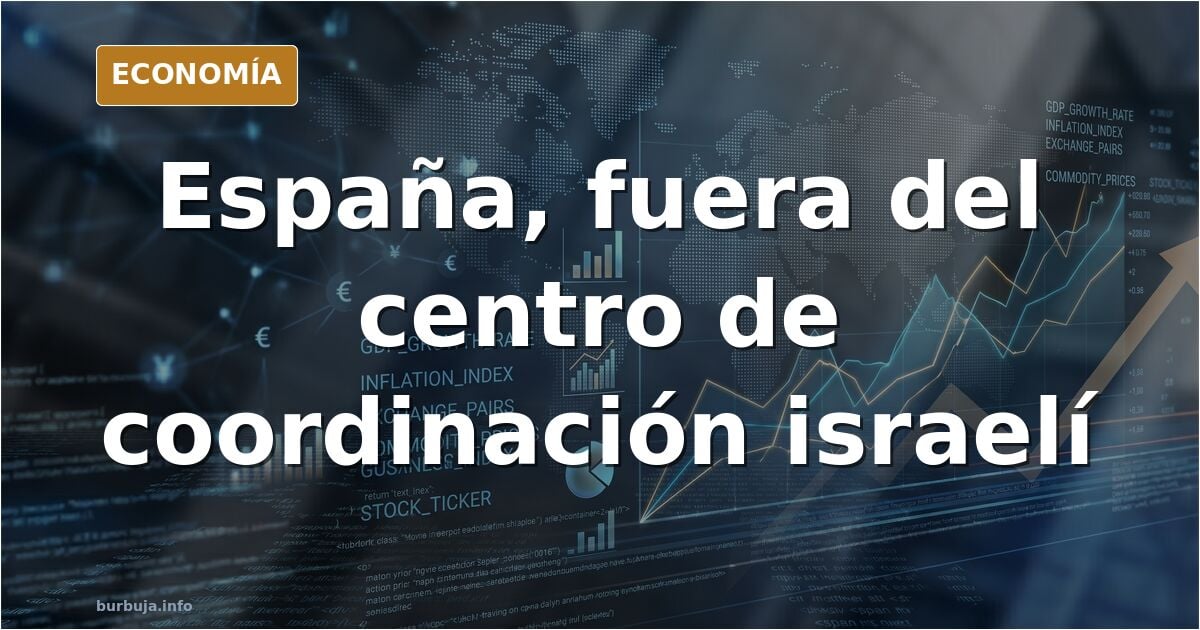 Ilustración editorial de un mapa de España con una línea roja que la separa de un centro de coordinación militar en Oriente M
