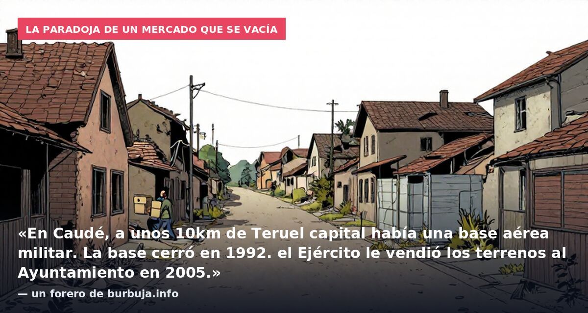La paradoja de un mercado que se vacía: «En Caudé, a unos 10km de Teruel capital había una base aérea militar. La base cerró en 1992. el Ejército le vendió los terrenos al Ayuntamiento en 2005.» — un forero de burbuja.info