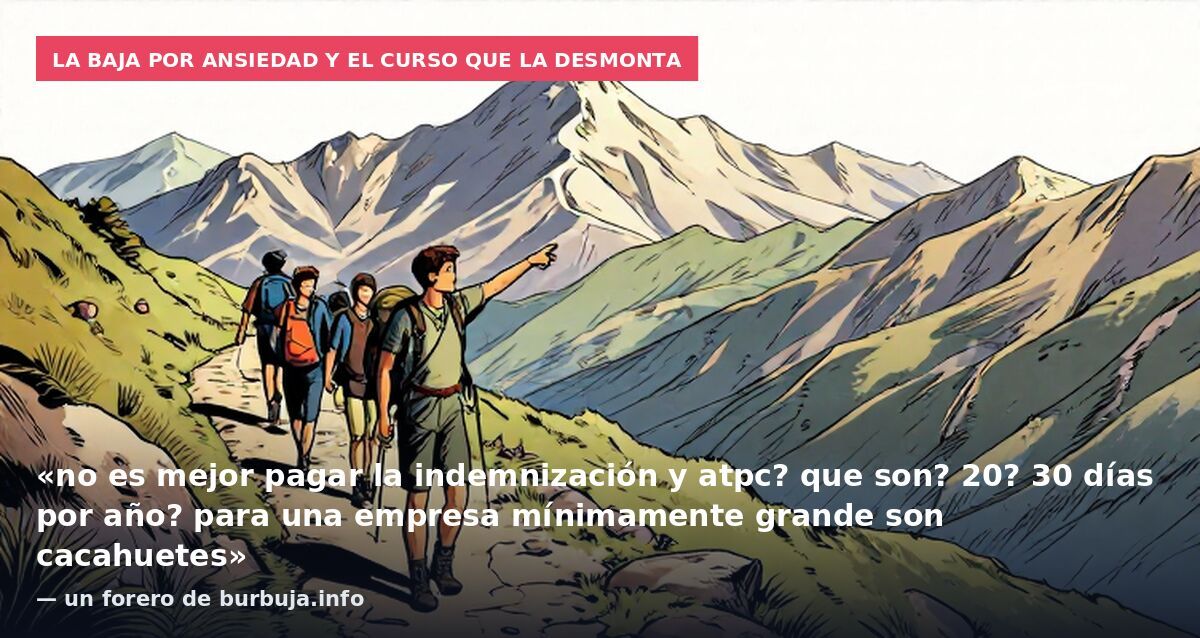La baja por ansiedad y el curso que la desmonta: «no es mejor pagar la indemnización y atpc? que son? 20? 30 días por año? para una empresa mínimamente grande son cacahuetes» — un forero de burbuja.info