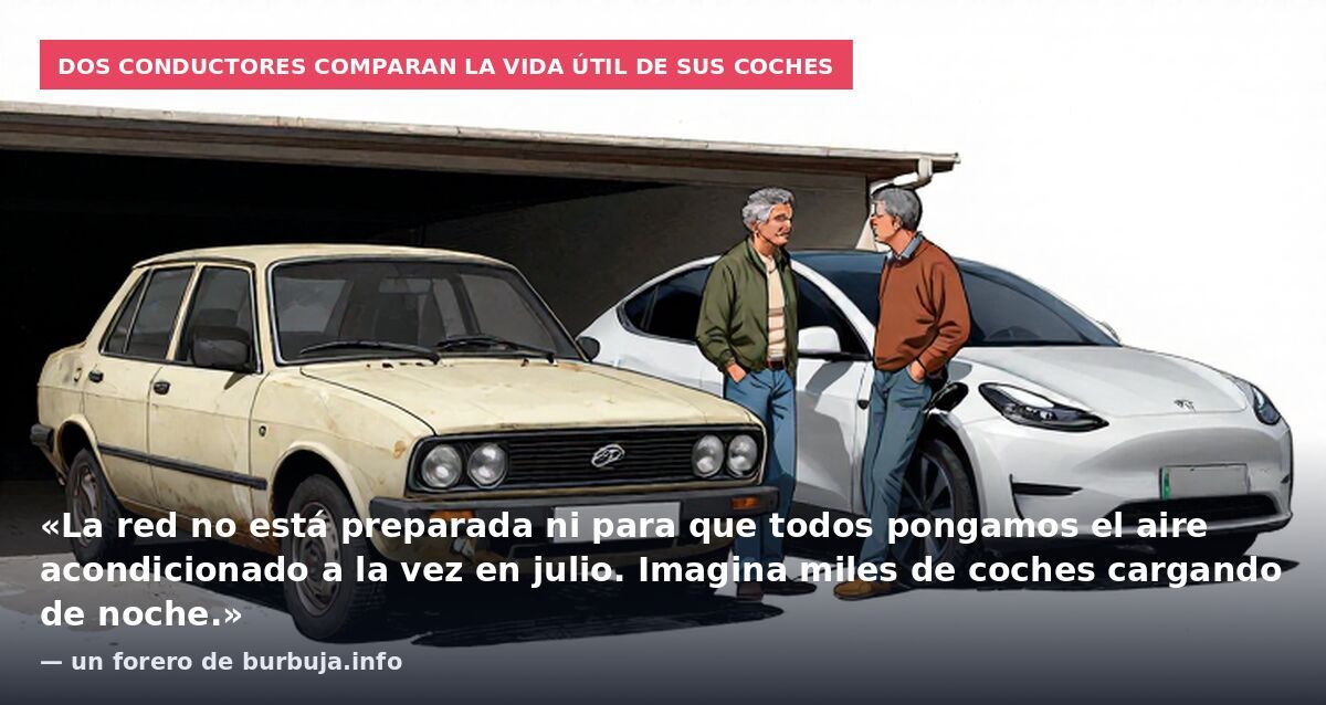 Dos conductores comparan la vida útil de sus coches: «La red no está preparada ni para que todos pongamos el aire acondicionado a la vez en julio. Imagina miles de coches cargando de noche.» — un forero de burbuja.info