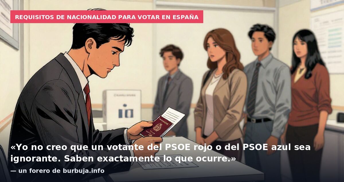 Requisitos de nacionalidad para votar en España: «Yo no creo que un votante del PSOE rojo o del PSOE azul sea ignorante. Saben exactamente lo que ocurre.» — un forero de burbuja.info