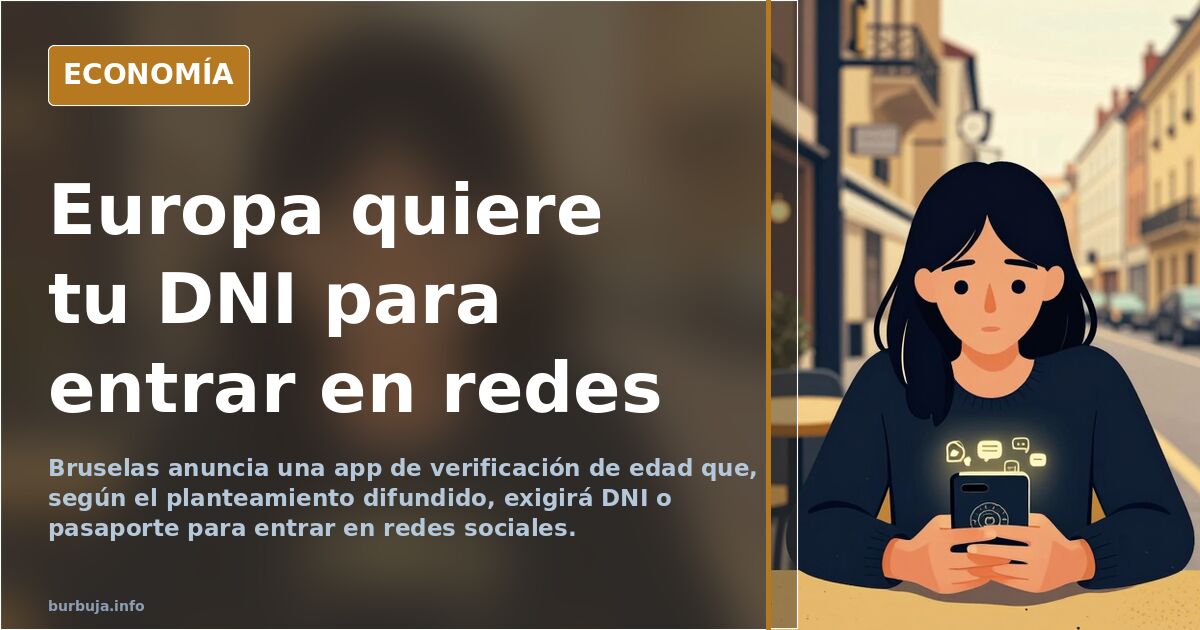 Ilustración editorial de un teléfono móvil mostrando una pantalla de verificación de identidad con documento oficial sobre fo
