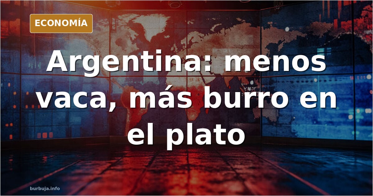 Ilustración editorial de un plato vacío con cubiertos sobre un mantel de parrilla argentina y un gráfico de inflación descend