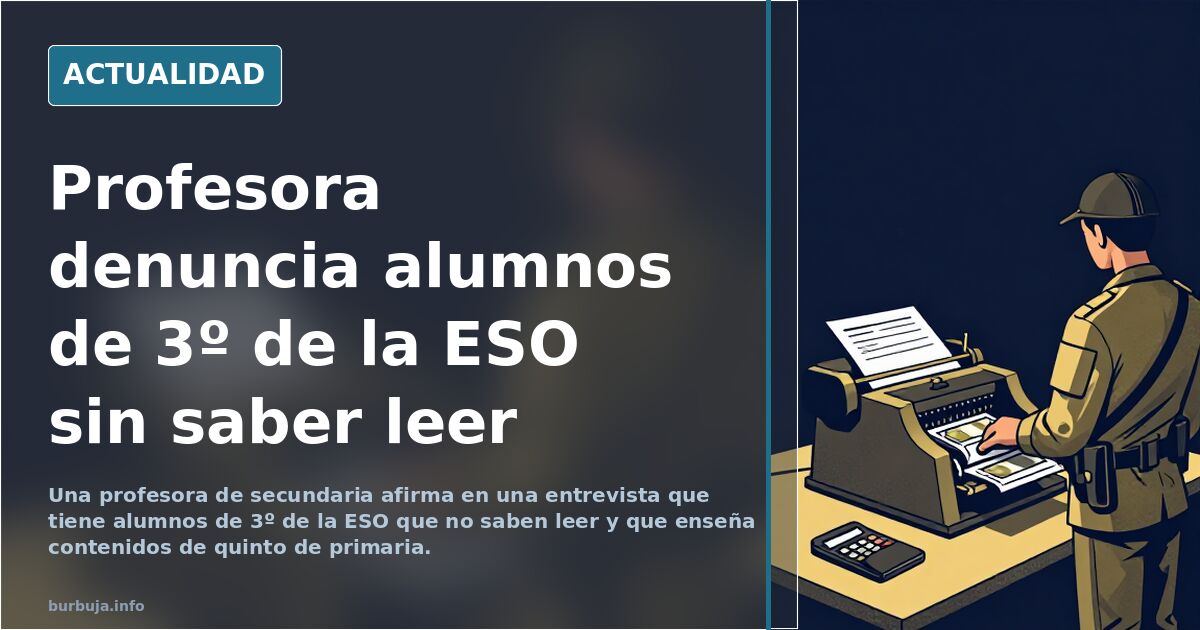Aula de instituto público con alumnos de secundaria y una profesora junto a la pizarra, en tonos neutros y luz natural
