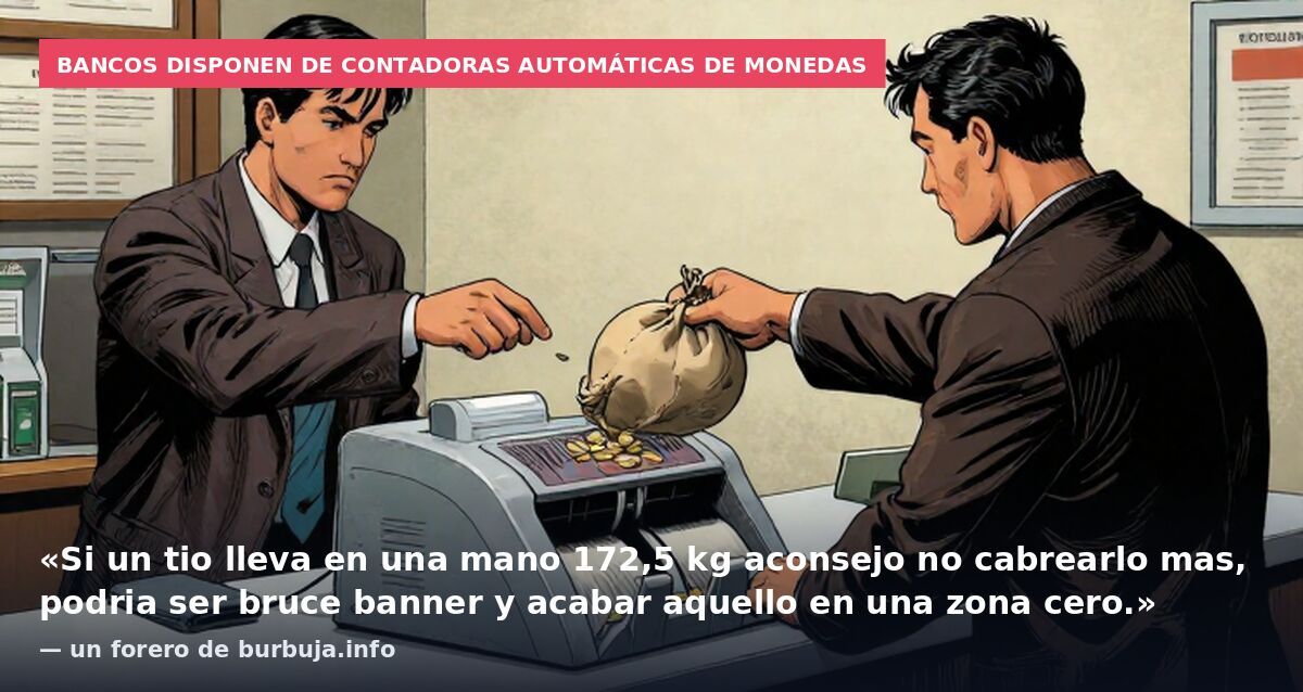 Bancos disponen de contadoras automáticas de monedas: «Si un tio lleva en una mano 172,5 kg aconsejo no cabrearlo mas, podria ser bruce banner y acabar aquello en una zona cero.» — un forero de burbuja.info