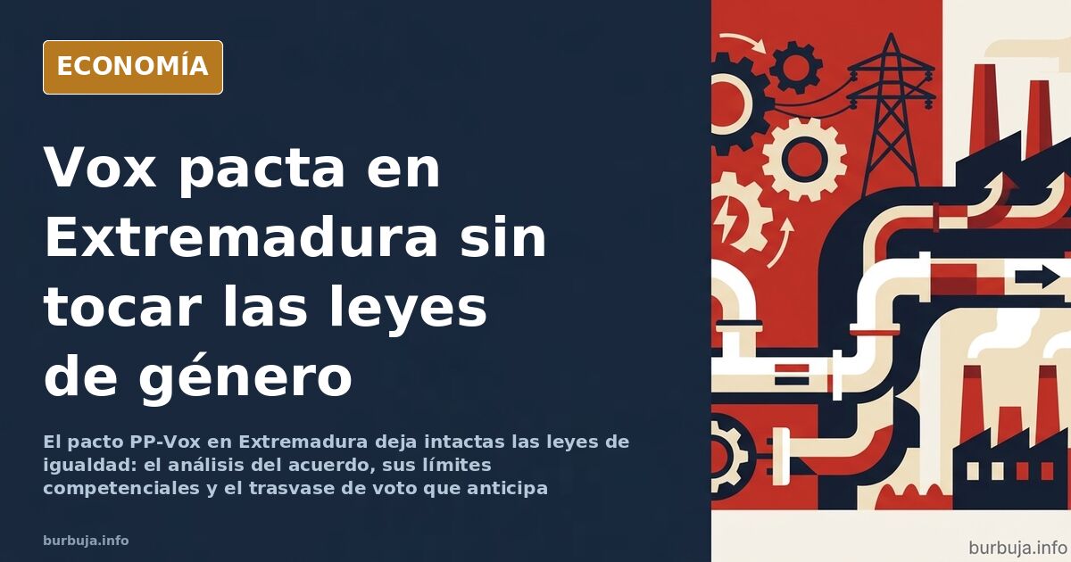 Ilustración editorial de un apretón de manos entre dos figuras ante un parlamento autonómico, con documentos de pacto sobre l