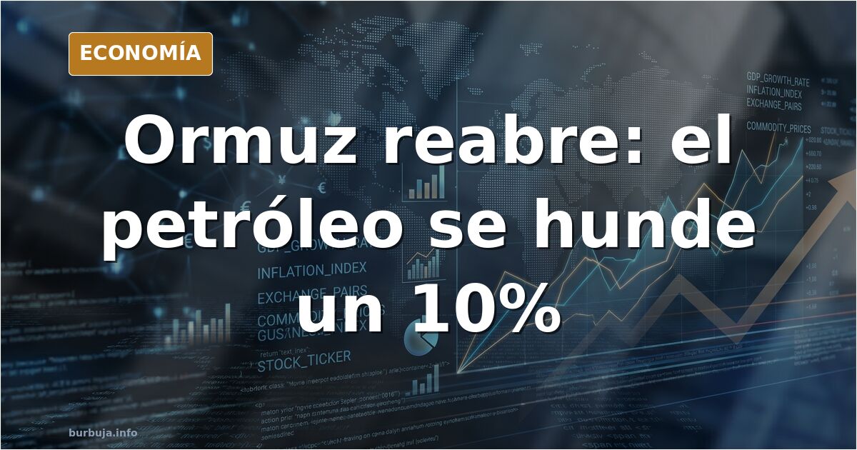 Buque petrolero cruzando el Estrecho de Ormuz con el precio del crudo desplomándose un 10%