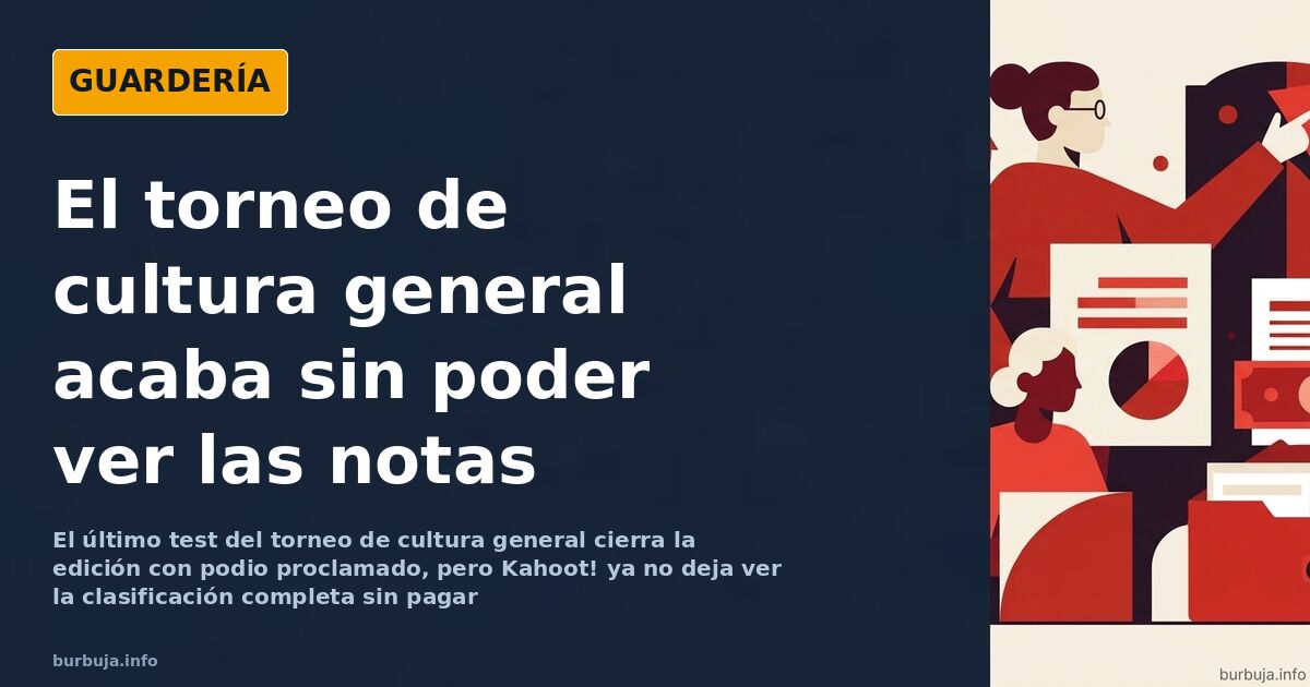 Ilustración de un test de cultura general con preguntas de anatomía y biología sobre una pantalla y un podio de tres puestos