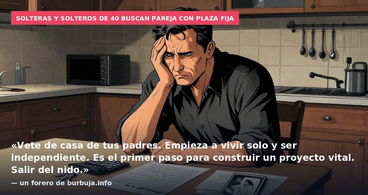 Solteras y solteros de 40 buscan pareja con plaza fija: «Vete de casa de tus padres. Empieza a vivir solo y ser independiente. Es el primer paso para construir un proyecto vital. Salir del nido.» — un forero de burbuja.info