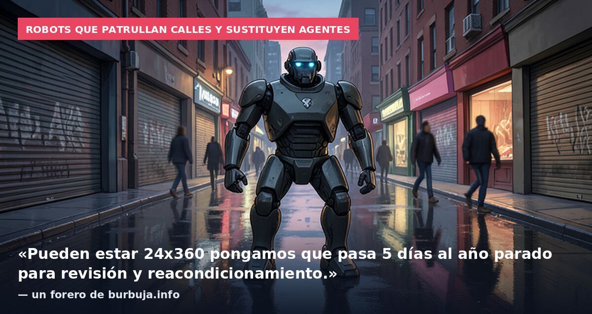 Robots que patrullan calles y sustituyen agentes: «Pueden estar 24x360 pongamos que pasa 5 días al año parado para revisión y reacondicionamiento.» — un forero de burbuja.info