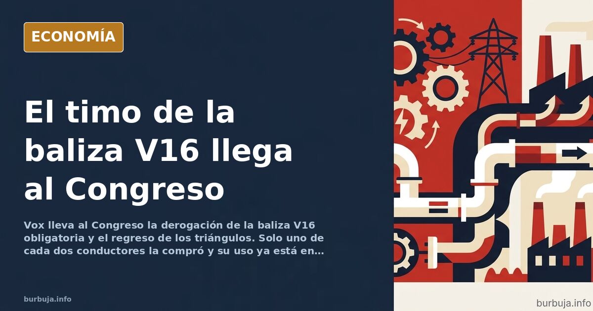 Baliza V16 luminosa sobre el asfalto junto a un triángulo de emergencia y un coche detenido en el arcén
