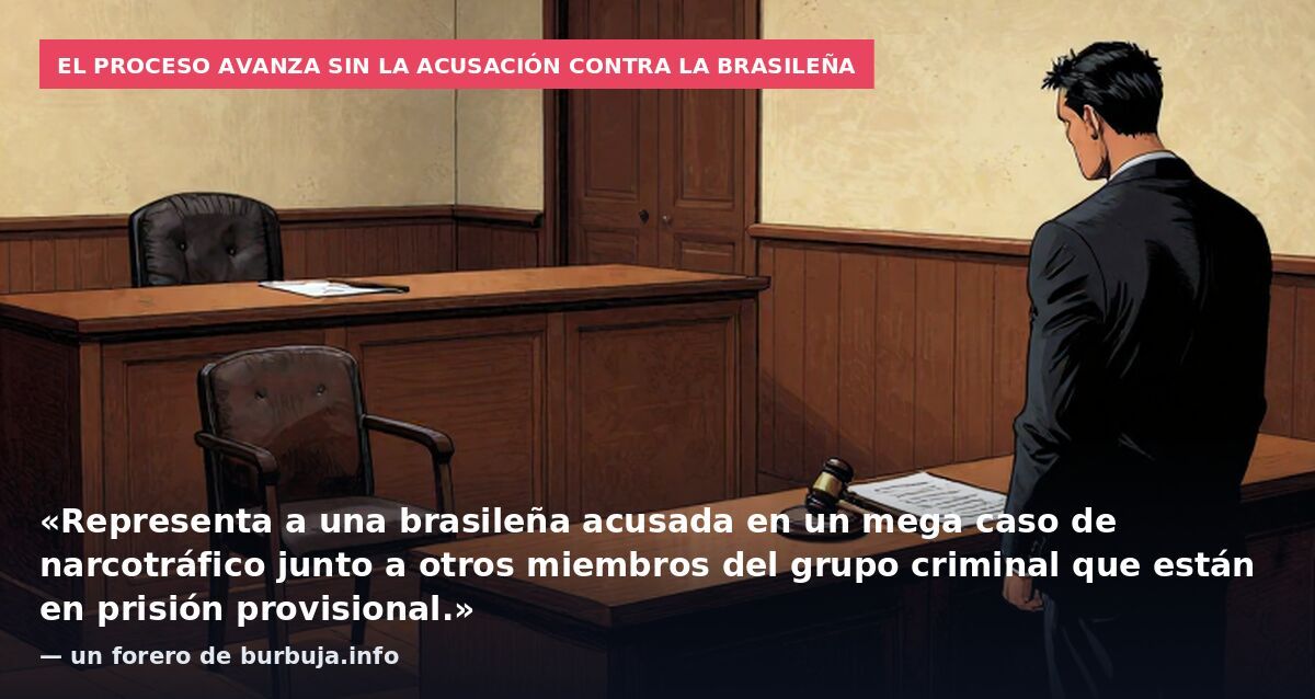 El proceso avanza sin la acusación contra la brasileña: «Representa a una brasileña acusada en un mega caso de narcotráfico junto a otros miembros del grupo criminal que están en prisión provisional.» — un forero de burbuja.info