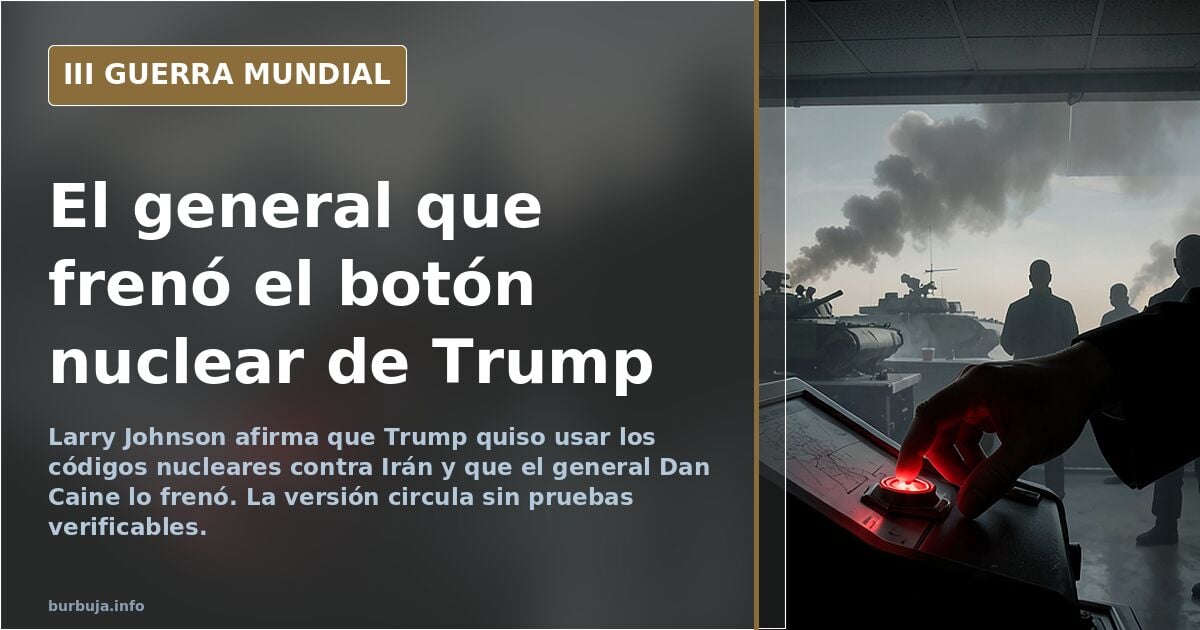 Silueta de un general ante un mapa de Irán y un maletín nuclear sobre la mesa, en ilustración documental desaturada